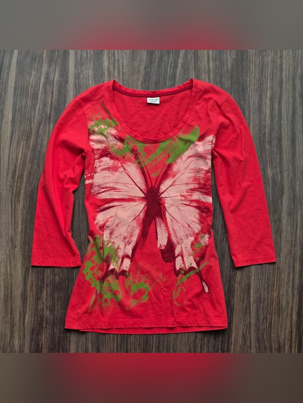 Vintage Esprit Butterfly Graphic Top Size Medium Y2K 3/4 Sleeve Fairycore
